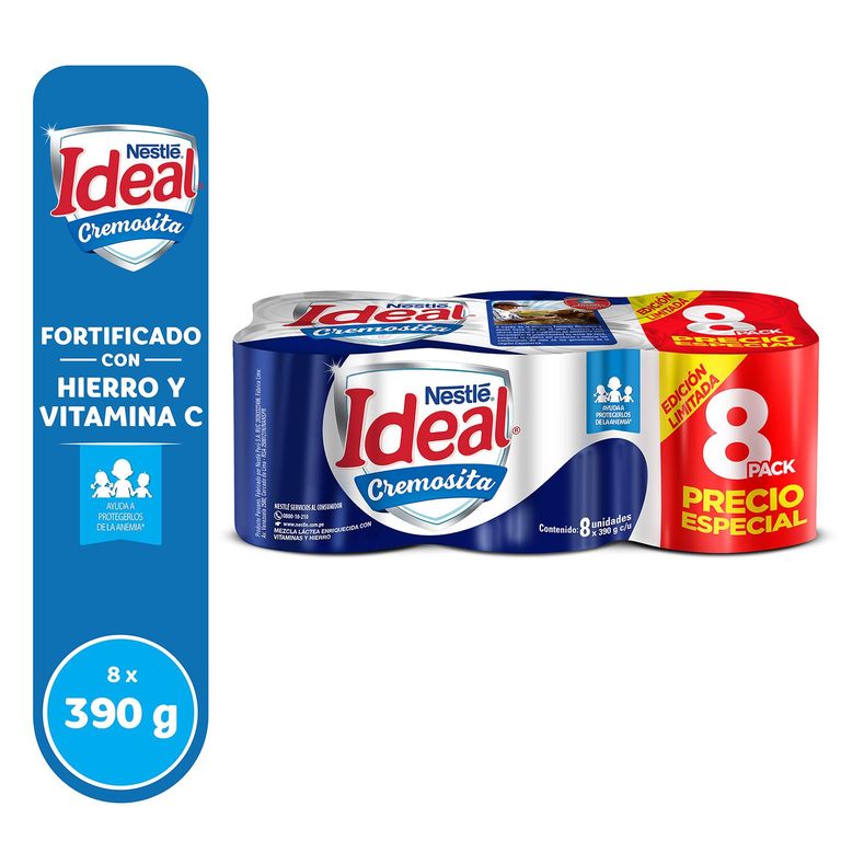 Mezcla Láctea Ideal Cremosita Lata 390g 8 Unidades