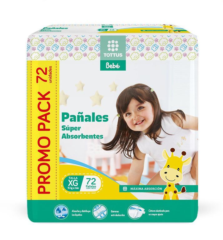 Pañales Súper Absorbentes Tottus Bebé Talla XG Empaque 72 Und