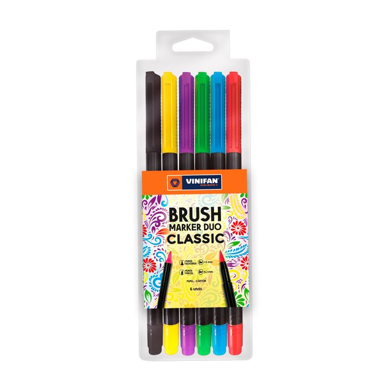Plumones Vinifan Brush Dúo Clásico Estuche 6 Und