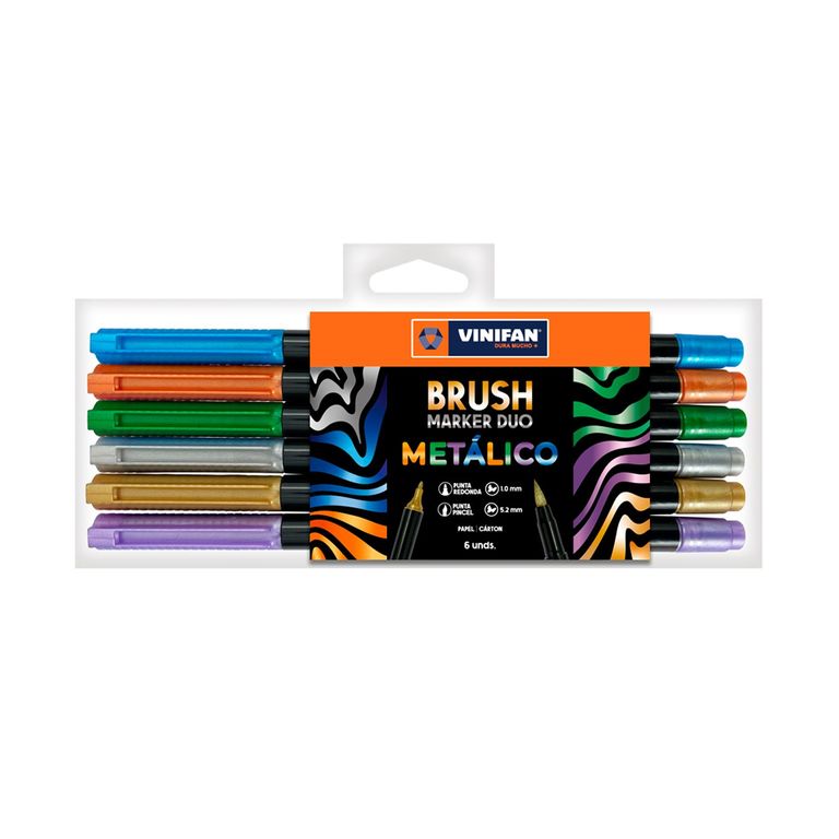 Plumones Vinifan Brush Dúo Metálico Estuche 6 Und