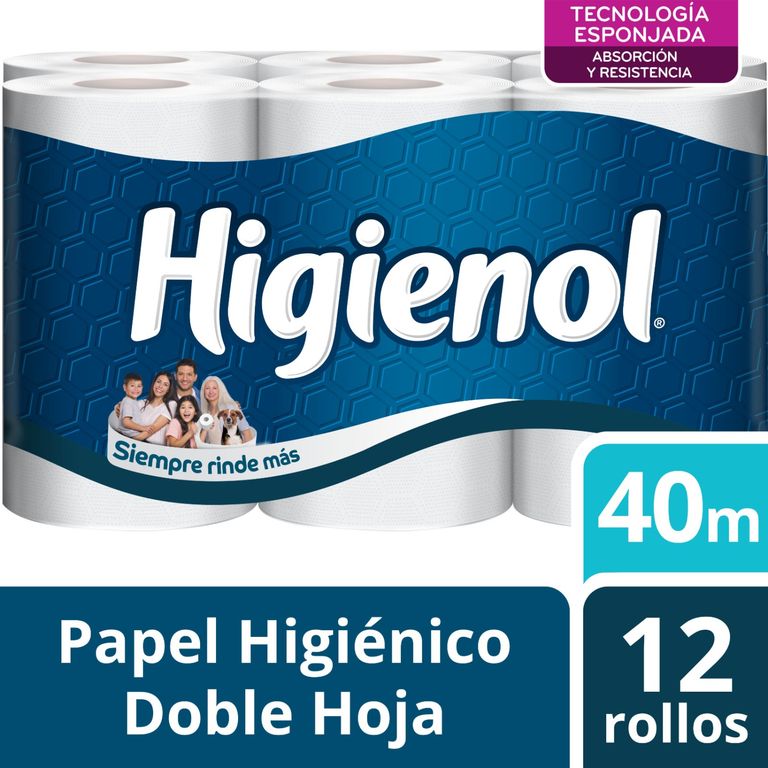 Papel Higiénico Higienol 40 m Doble Hoja Empaque 12 Und
