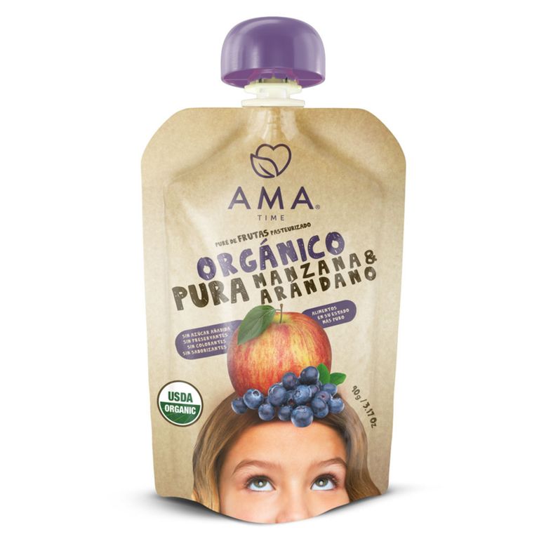 Puré Orgánico Ama Time Manzana Arándano Doypack 90 g