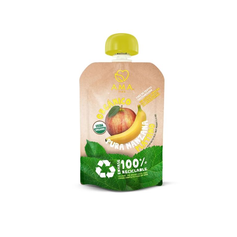 Puré de Manzana Plátano Orgánico Ama Time Doypack 90 g