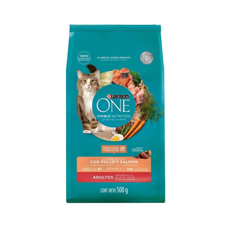 Alimento Seco Gatos Adultos Purina One Pollo Salmón Bolsa 500 g