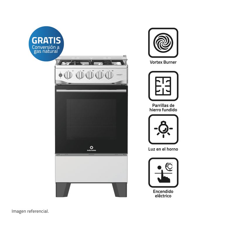 Cocina a Gas Indurama CASSATT 20 Pulgadas 4 Hornillas con Encendido Eléctrico