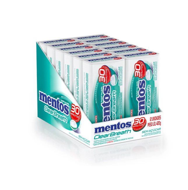 Caramelo Mentos Clear Breath Peppermint Display 12 Und