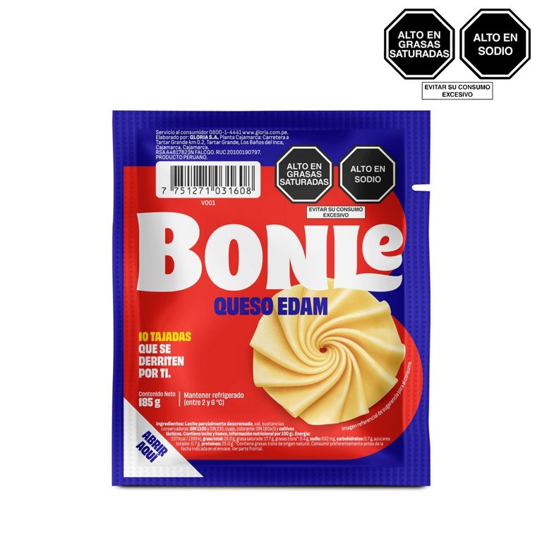 Queso Edam en Láminas Bonlé Empaque 185 g
