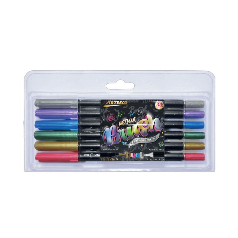 Plumones Artesco Dual Brush Metallic Empaque 6 Und