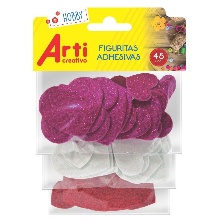 Stickers Arti Creativo Corazón Glitter Bolsa 45 Und