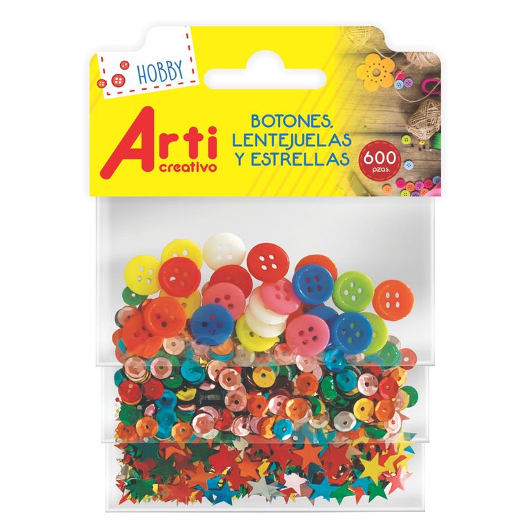 Tripack Arti Creativo Botones Lentejuelas Estrellas Bolsa 600 Und