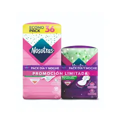 NOSOTRAS - Pack Toallas Higiénicas Nosotras Alas Tela Gel 36 Und + Buenas Noches 10 Und