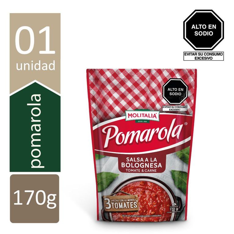 Salsa de Tomate Pomarola Bolognesa con Carne Empaque 170 g
