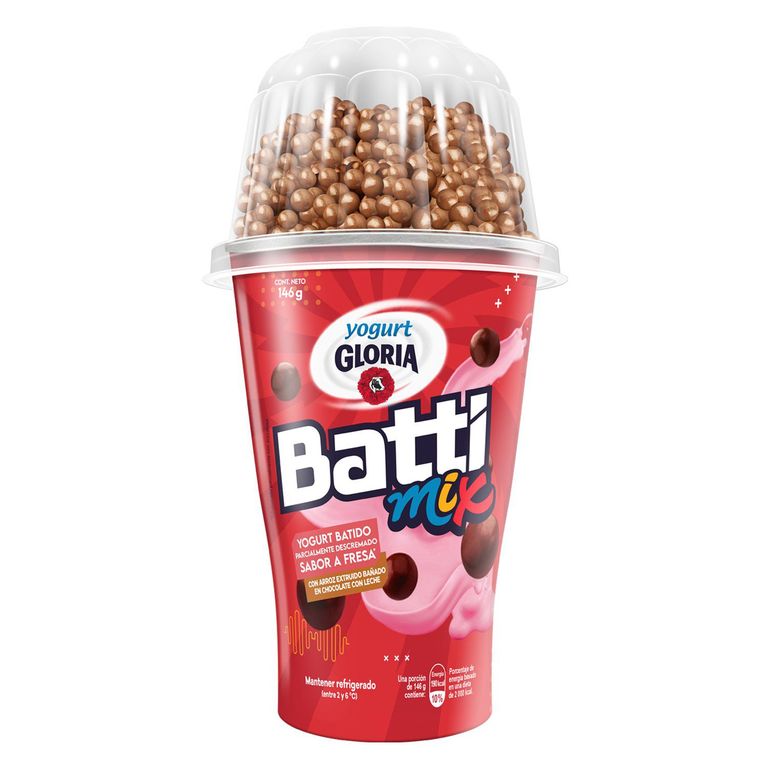 Yogurt Gloria Battimix Fresa con Bolitas de Chocolate Envase 146 g