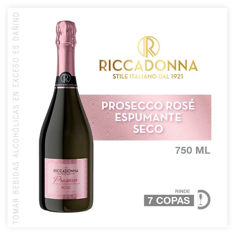 Prosecco Rosé Espumante Seco Riccadonna Botella 750 mL