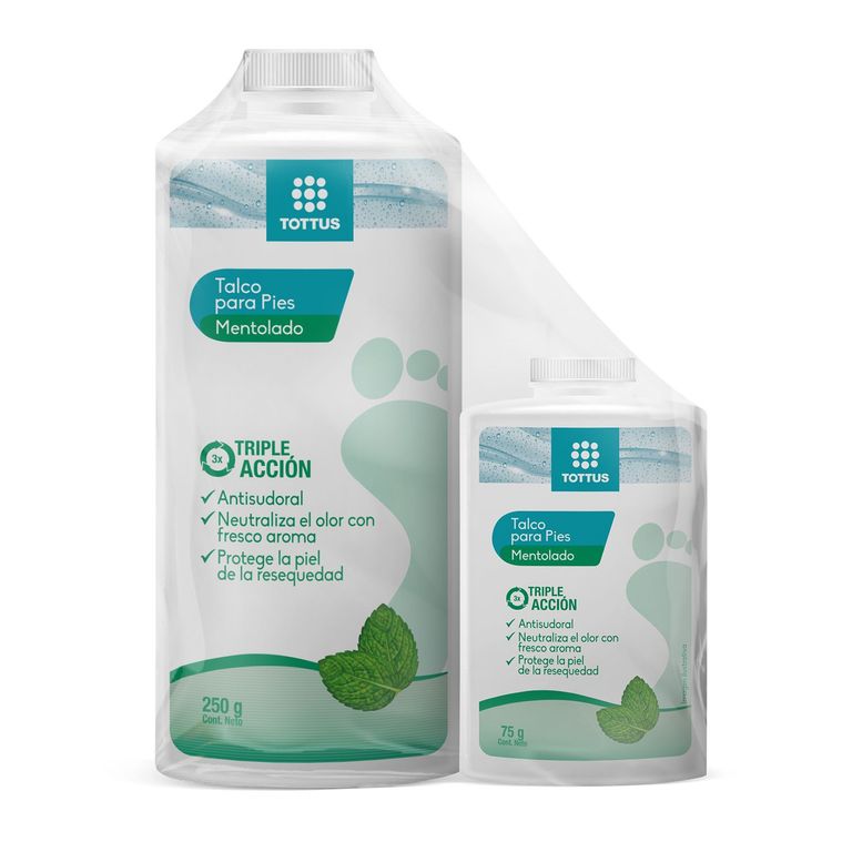 Pack Talco para Pies Tottus Triple Acción Mentolado 250 g + 75 g