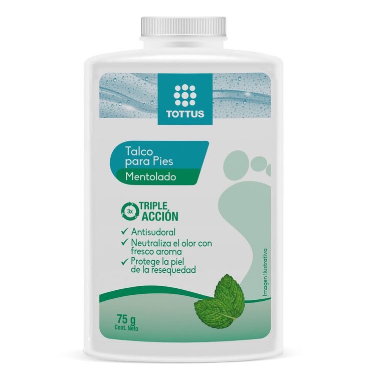 Talco para Pies Tottus Triple Acción Mentolado Envase 75 g
