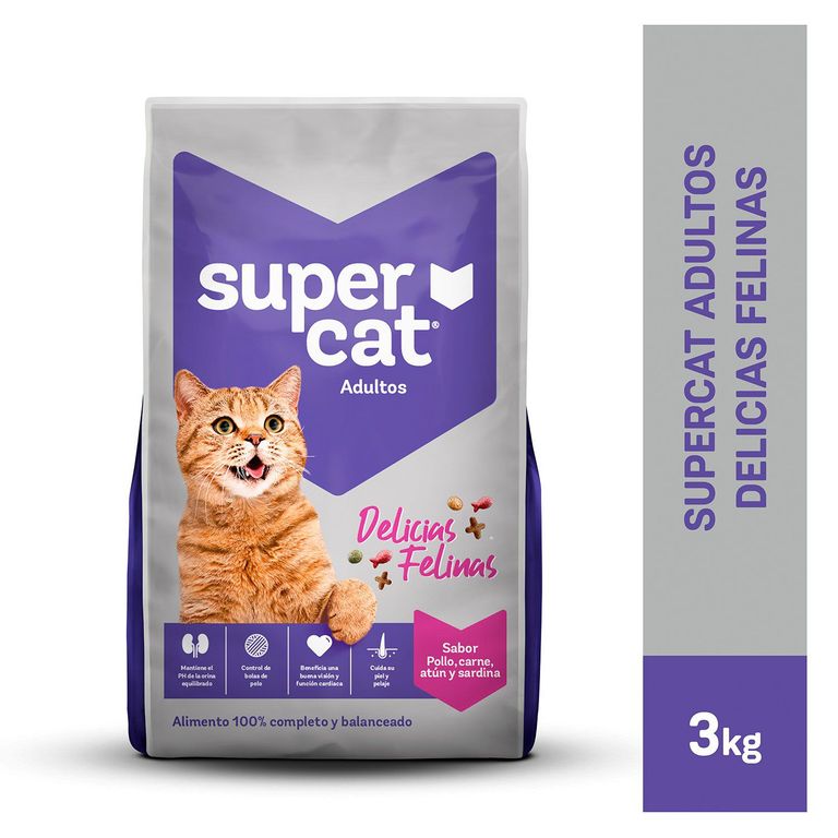 Alimento Seco Gatos Adultos Supercat Delicias Felinas Bolsa 3 Kg