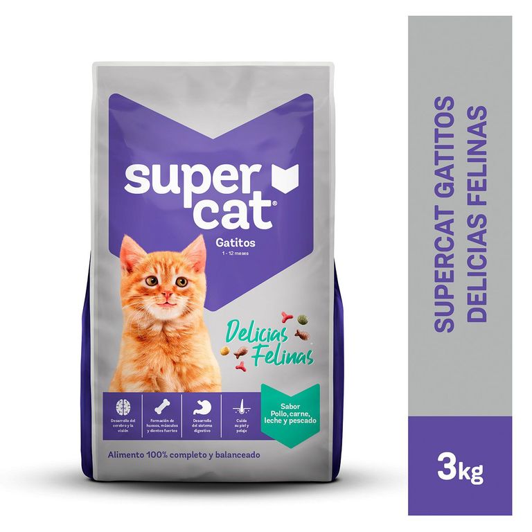 Alimento Seco Gatitos Supercat Delicias Felinas Bolsa 3 Kg