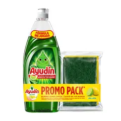 AYUDIN - Pack Lavavajilla Líquido Lima Limón 640 mL + 1 Esponja