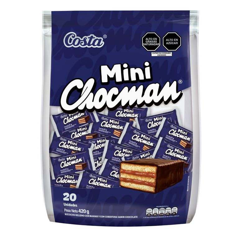Bizcocho Chocman Mini con Relleno de Manjar Bolsa 6 Und
