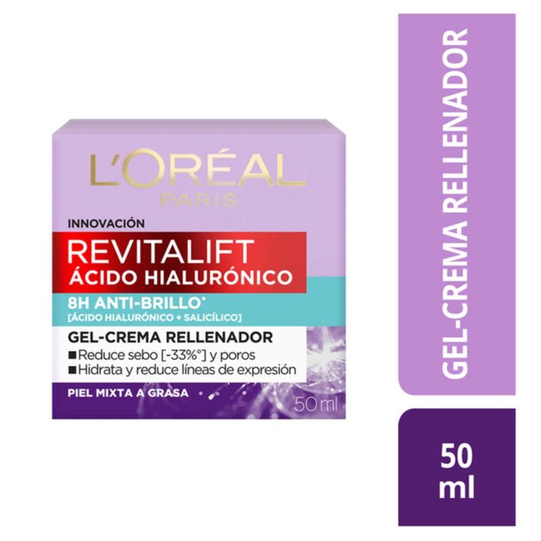 Gel Crema Rellenador Loreal Revitalift Ácido Hialurónico Envase 50 mL