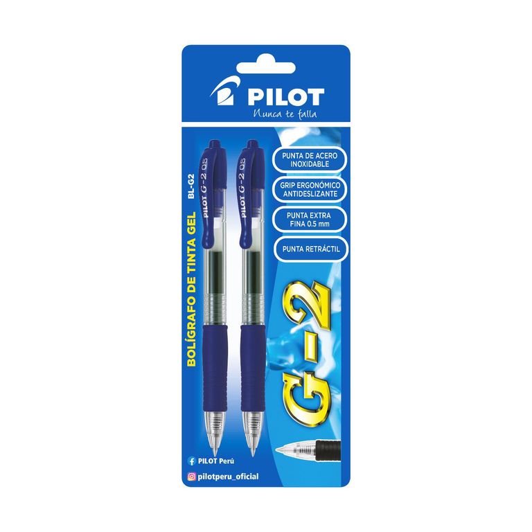 Lapicero Pilot Tinta Gel G2 Azul Empaque 2 Und