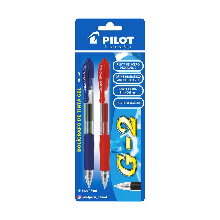Lapicero Pilot Tinta Gel G2 Azul Rojo Empaque 2 Und