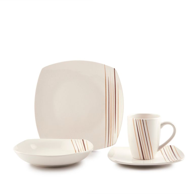Set Juego de Vajilla Cuadrado con Líneas 16 Piezas