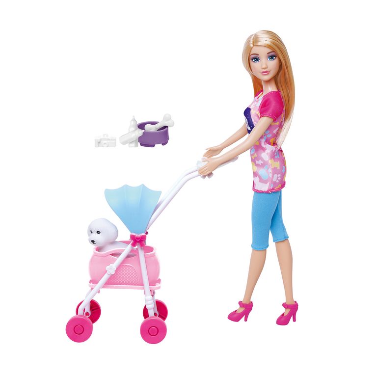 Muñeca Fashion con Coche y Mascota