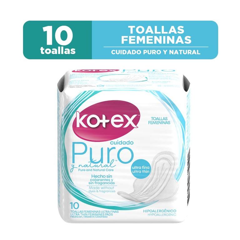 Toalla Higiénica Kotex Ultrafina Pure And Natural Care Empaque 10 Und