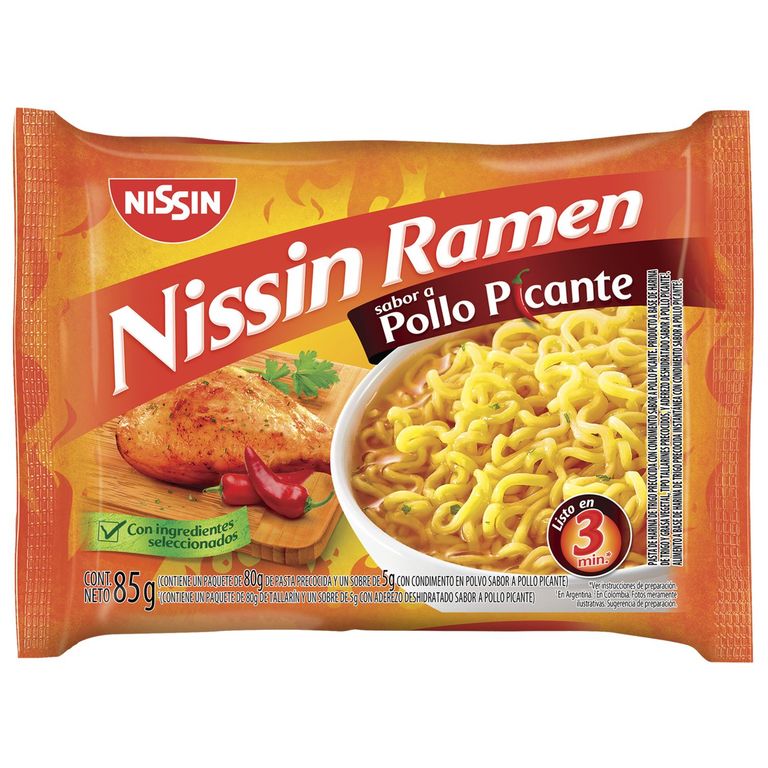 Pasta Precocida Nissin Trigo Ramen Pollo Picante Empaque 85 g