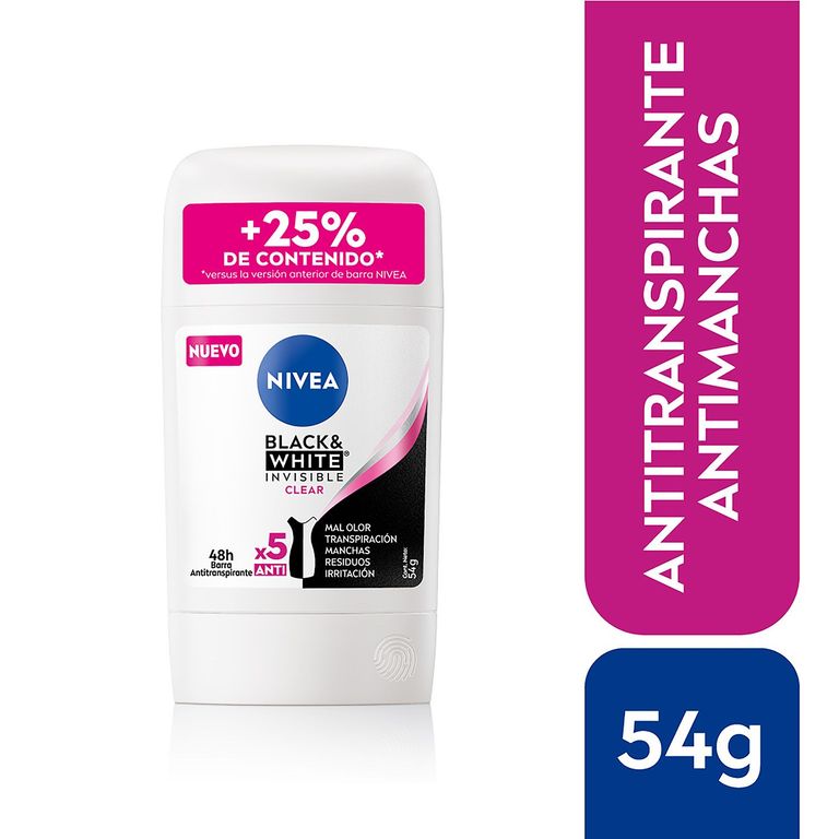 Desodorante en Barra Nivea Invisible Black & White Clear Femenino Envase 54 g
