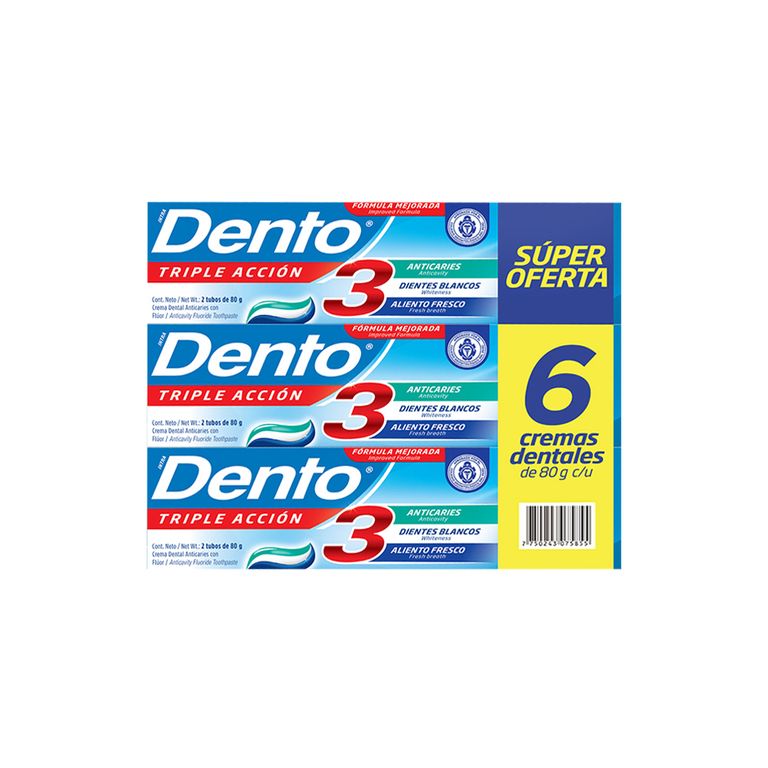 Pasta Dental Dento Triple Acción Sixpack Caja 80 g