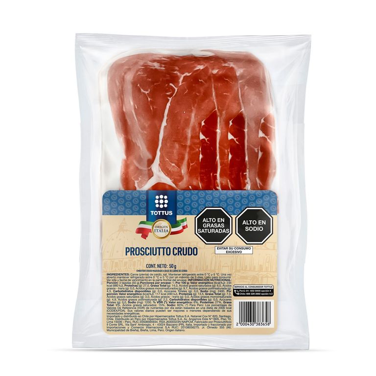 Prosciutto Crudo Tottus Empaque 50 g