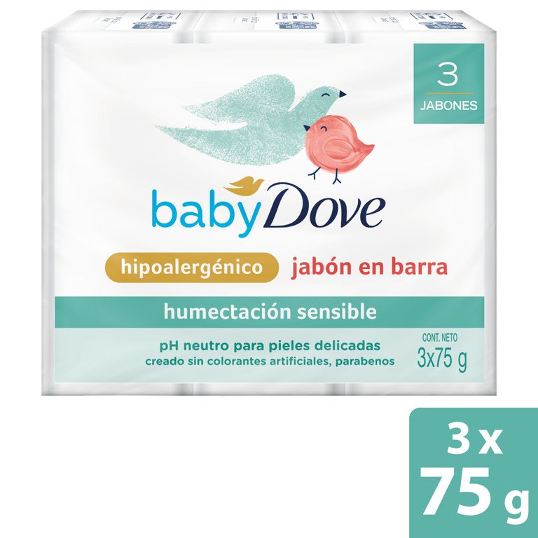 Jabón de Tocador en Barra Dove Baby Humectación Sensible Empaque 3 Und