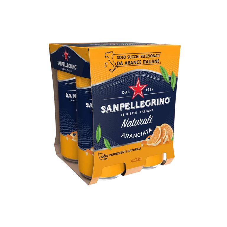 Bebida San Pellegrino Aranciata Naranja Pack 4 Latas 330 mL