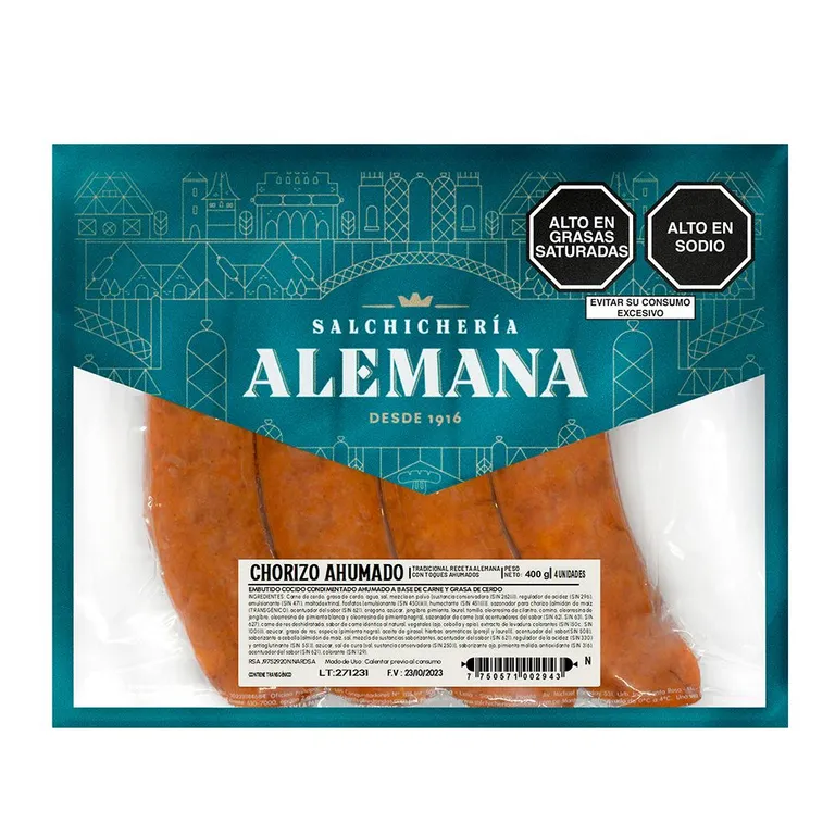 Chorizo Ahumado Salchichería Alemana Empaque 400 g