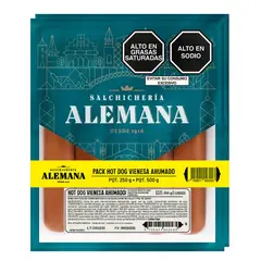 SALCHICHERIA ALEMANA - Pack Hot Dog Vienesa Ahumado X 500G+250G