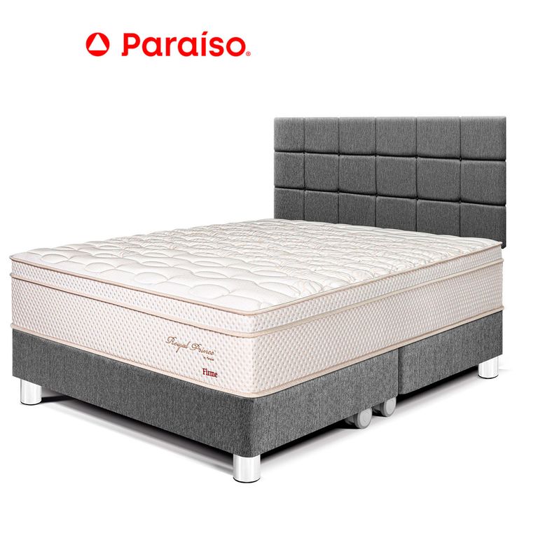 Dormitorio Royal Prince Firme Blocks King Gris + 2 Almohadas Viscoelásticas