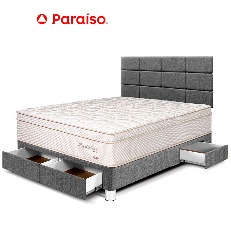Dormitorio con Cajones Royal Prince Firme Blocks 2 Plazas Gris + 2 Almohadas Viscoelásticas