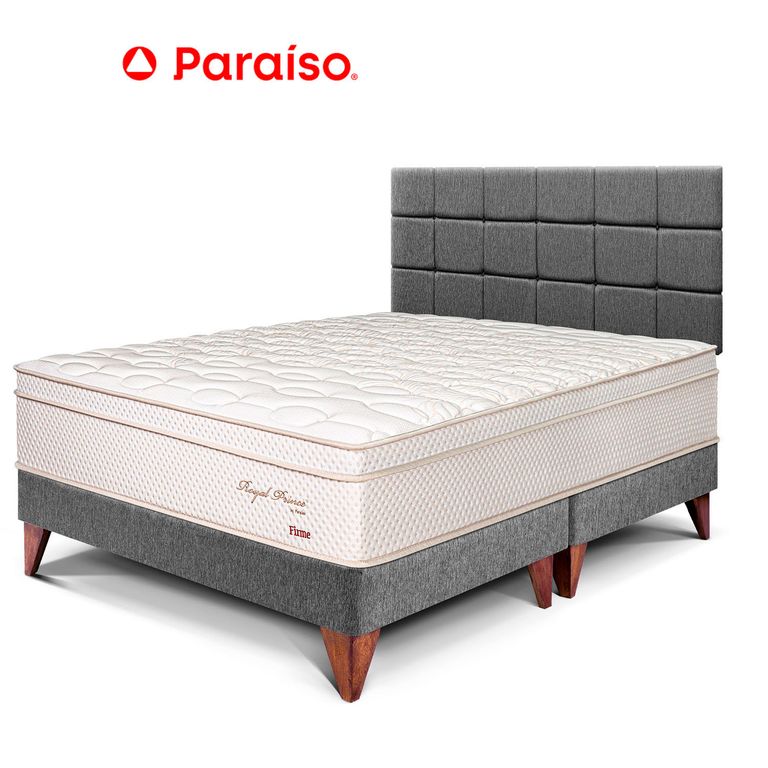 Dormitorio Europeo Royal Prince Firme Blocks King Gris + 2 Almohadas Viscoelásticas