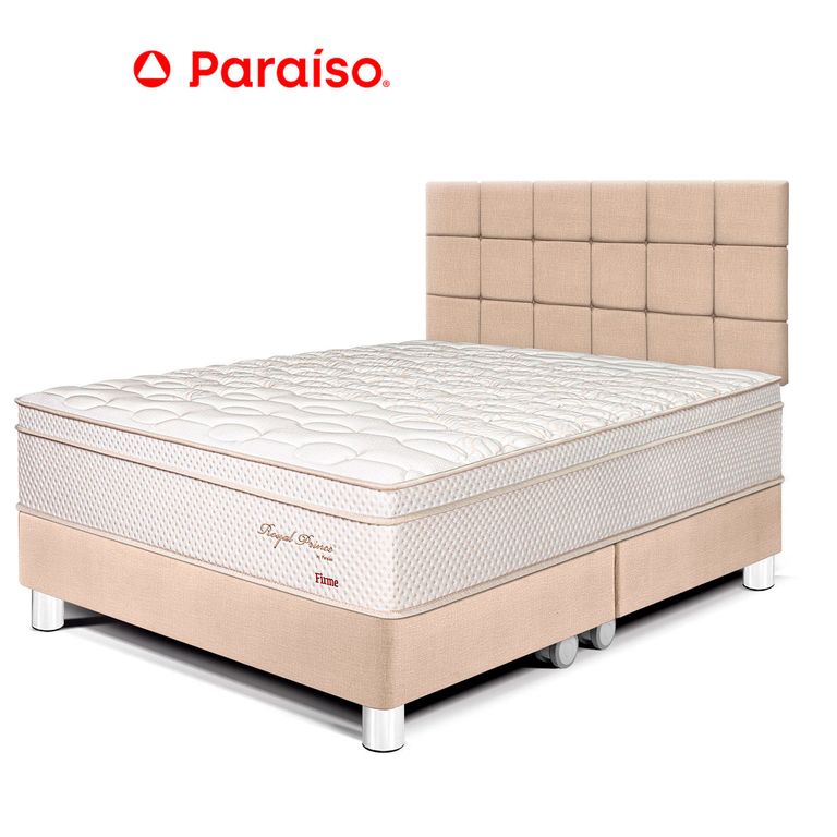 Dormitorio Royal Prince Firme Blocks King Champagne + 2 Almohadas Viscoelásticas