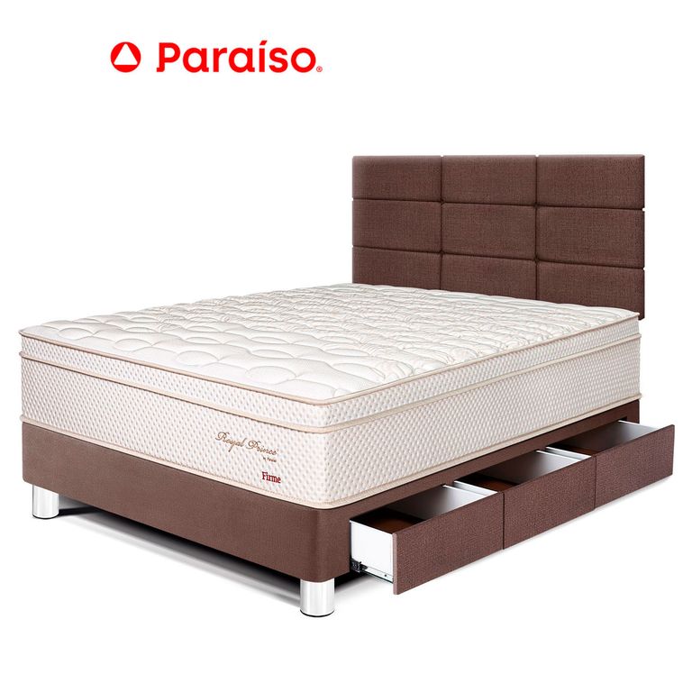 Dormitorio con Cajones Royal Prince Firme Blocks 1.5 Plazas Chocolate + 1 Almohada Viscoelástica