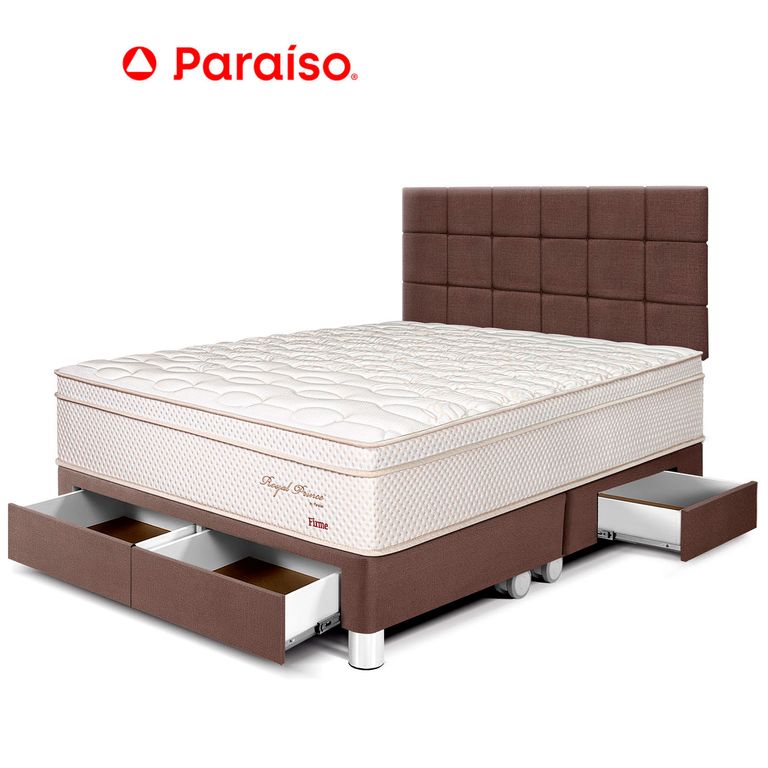 Dormitorio con Cajones Royal Prince Firme Blocks King Chocolate + 2 Almohadas Viscoelásticas