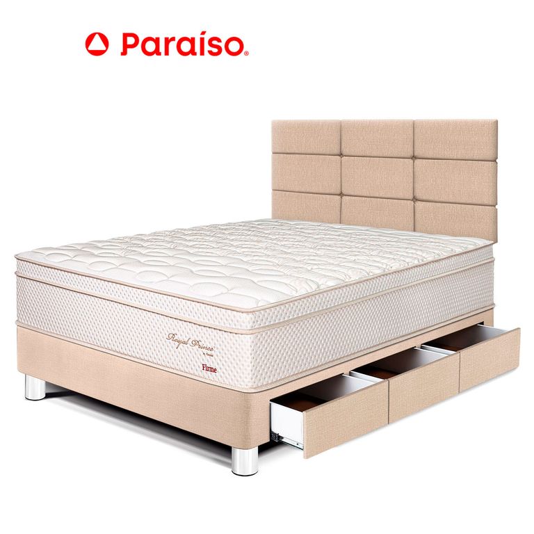 Dormitorio con Cajones Royal Prince Firme Blocks 1.5 Plazas Champagne + 1 Almohada Viscoelástica