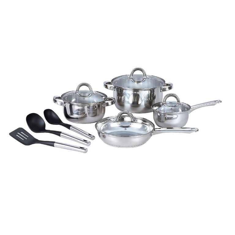 Juego de Ollas 11 Piezas Acero Inoxidable con 3 Utensilios Casa Joven