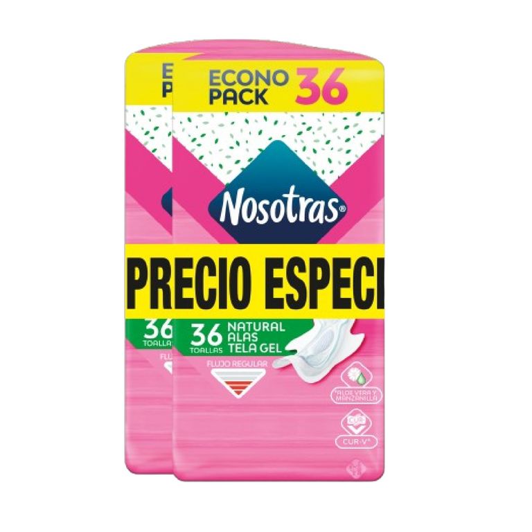 Toalla Higiénica Nosotras Alas Tela Gel Empaque 72 Und