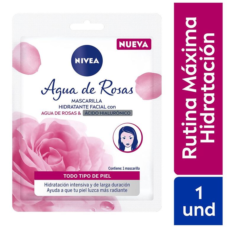 Mascarilla Facial Nivea Rose Care Ácido Hialurónico Empaque 1 Und