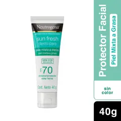 NEUTROGENA - Protector Facial Sun Fresh Derm Care Sin Color SPF70 Envase 40g