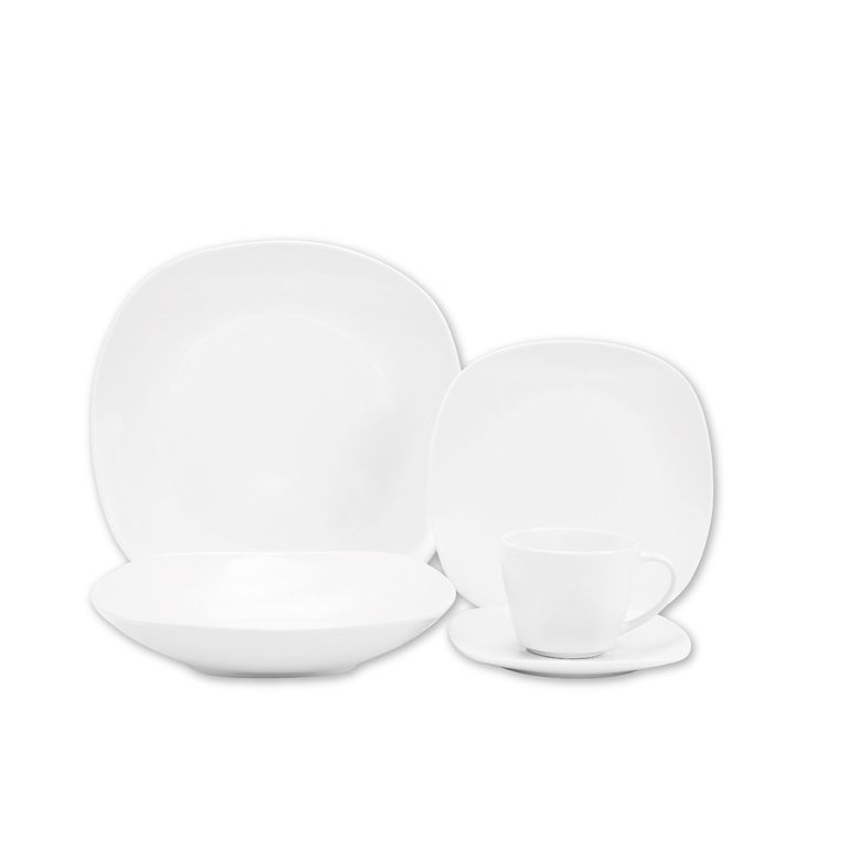 Juego de Vajilla de Porcelana Blanca Cuadrado x 20 Piezas  Casa Joven